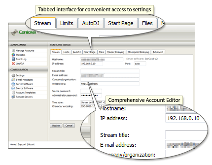 SHoutCast Control Panel